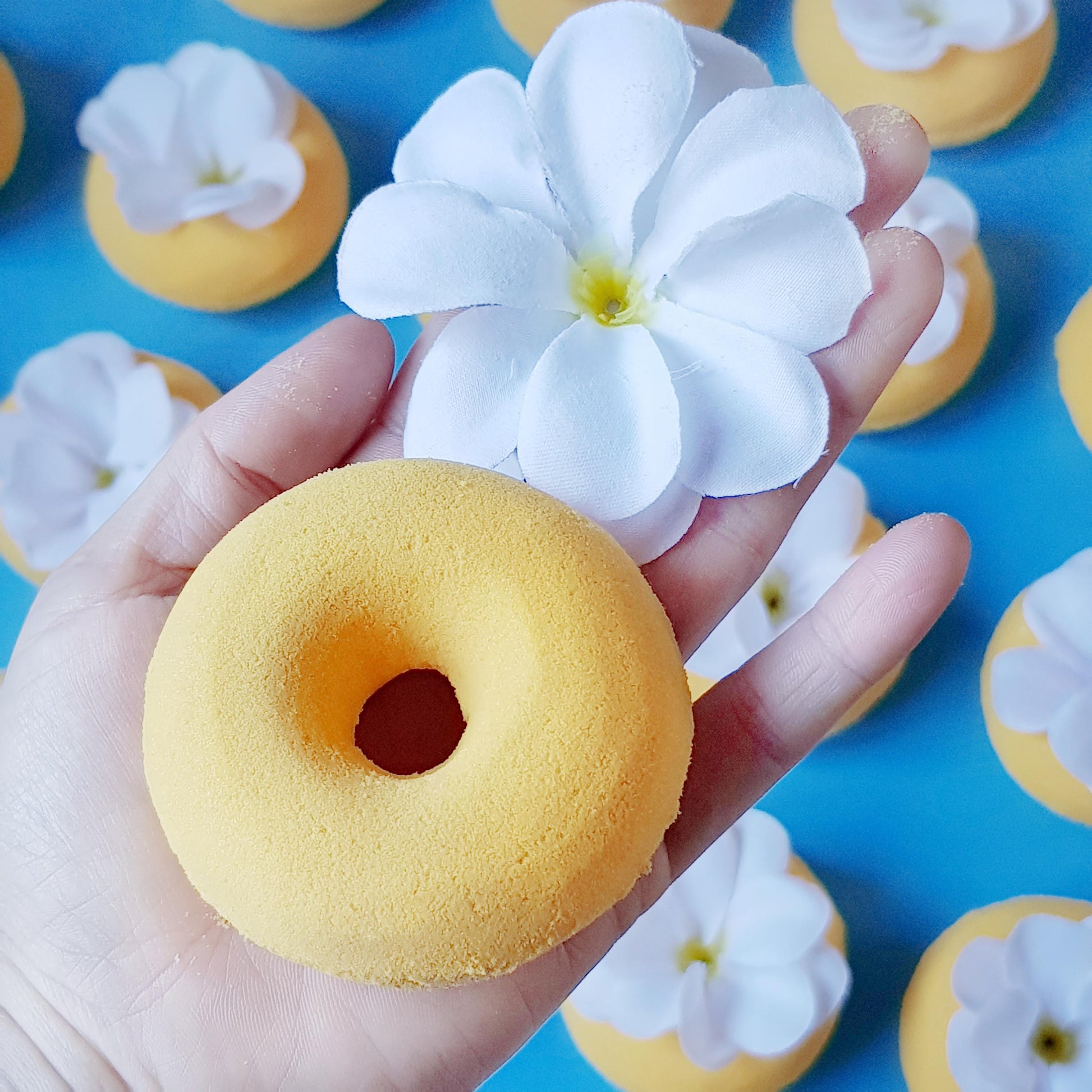 Yellow frangipani doughnut bath bomb
