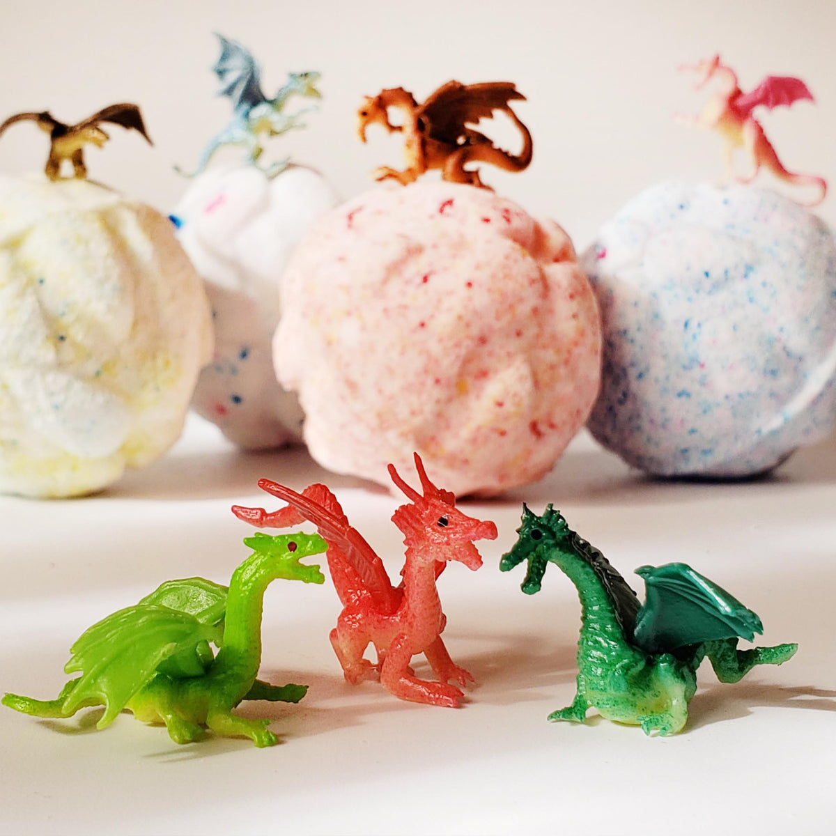 mini dragon egg bath bombs with dragon toys