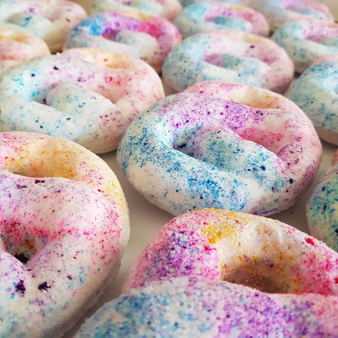 multi coloured speckled pretzel bath bombs