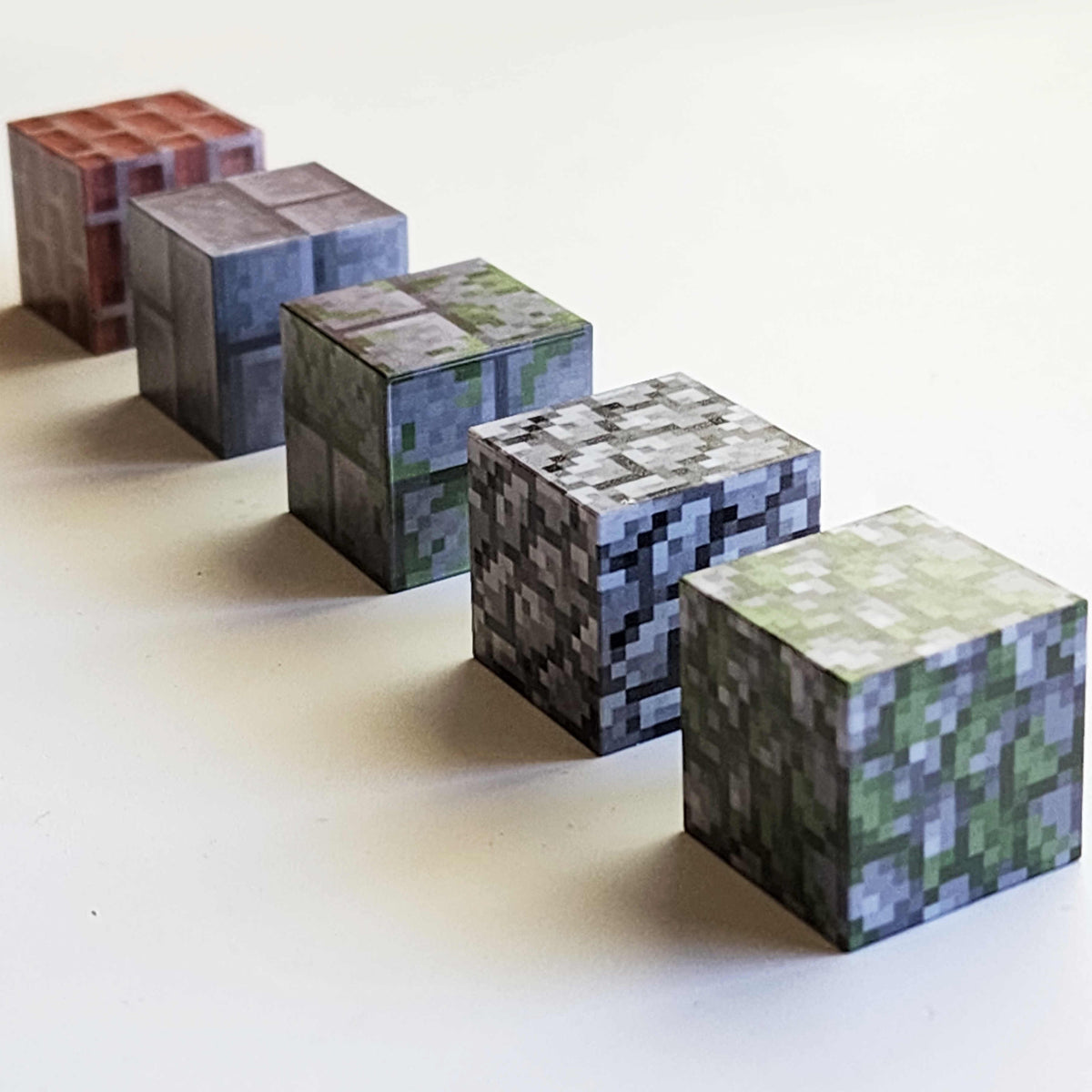 Row of magnetic minecraft building blocks