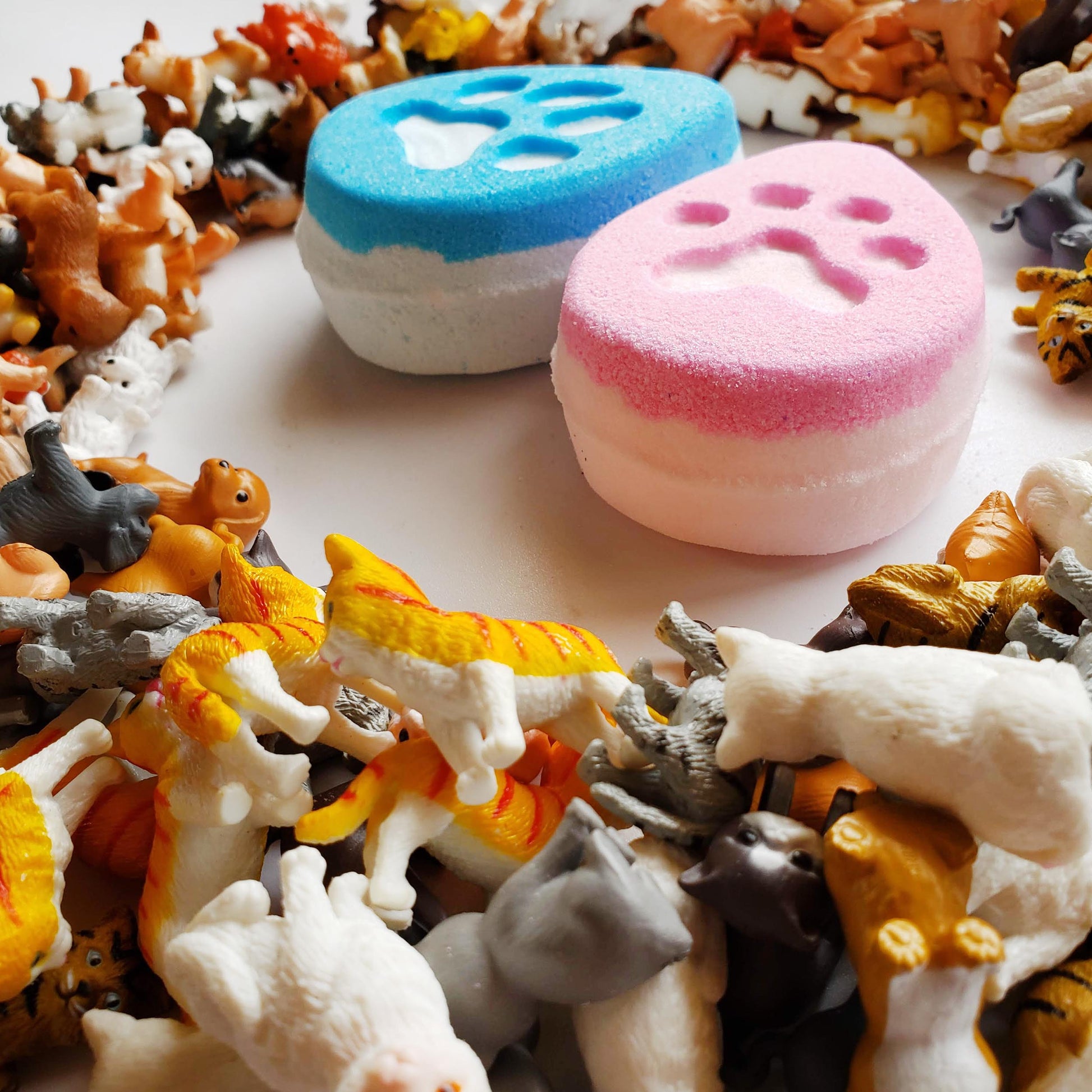 cat and dog paw print surprise toy bath bomb