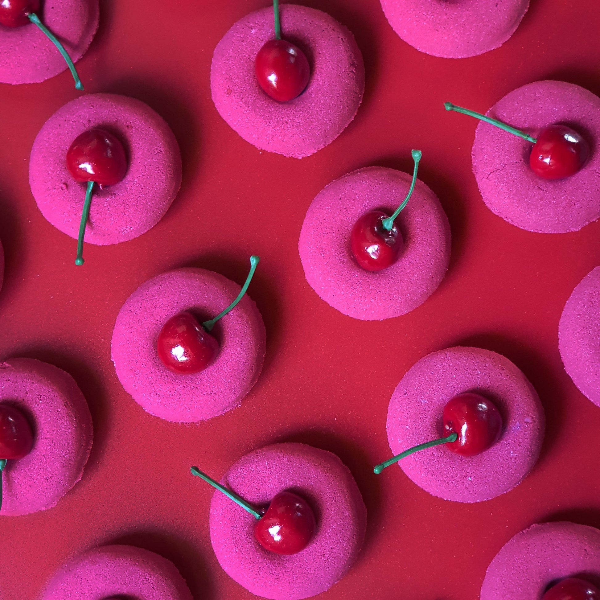 Red doughnut bath bomb cherry scented