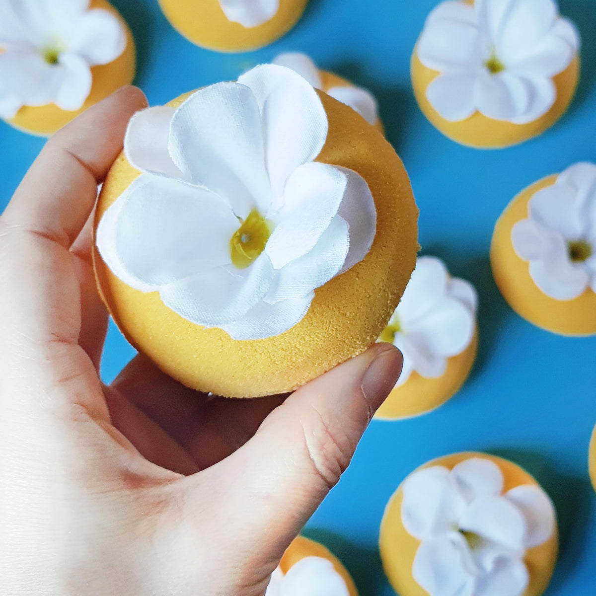 Yellow frangipani doughnut bath bomb