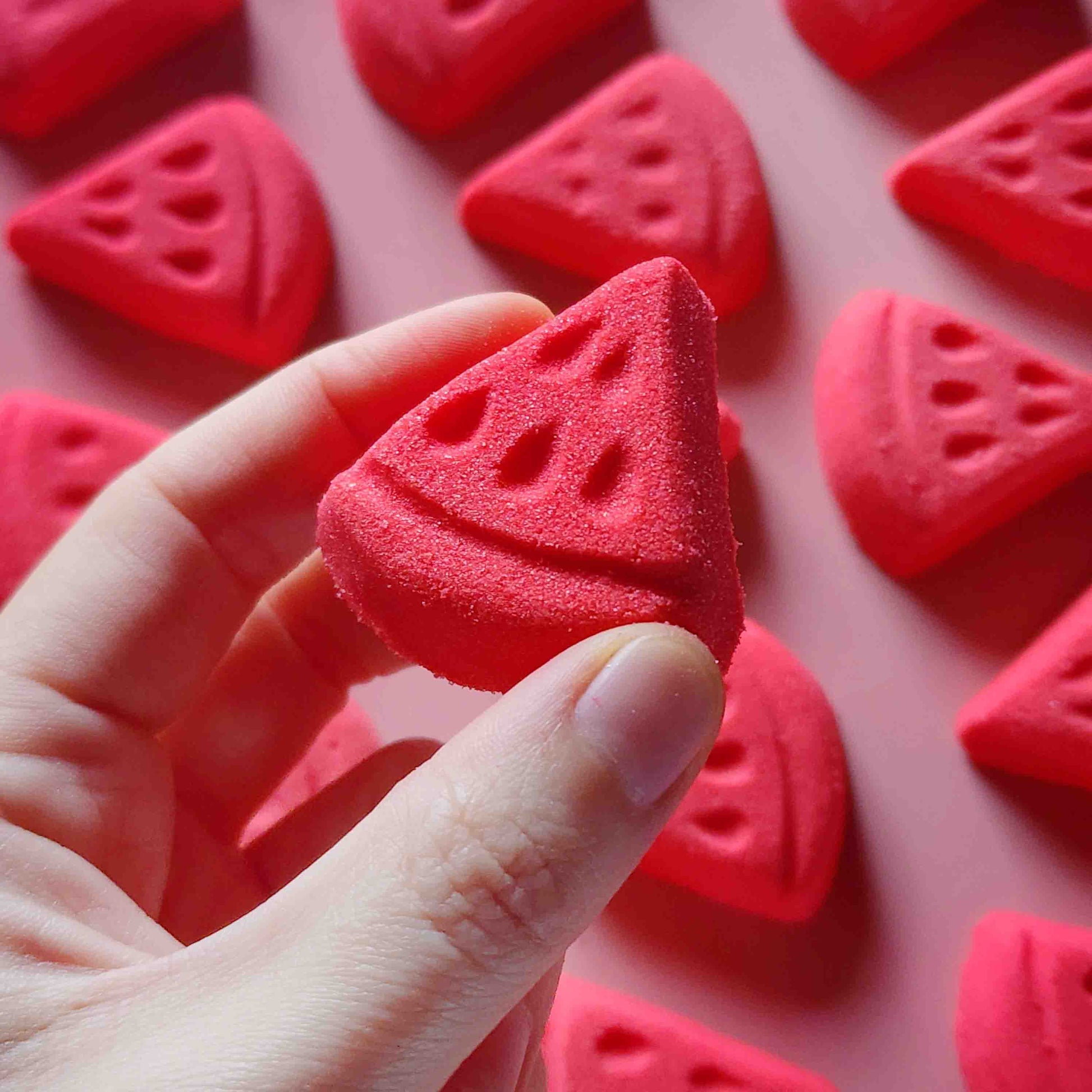 mini small miniature watermelon shape bath bomb pink red