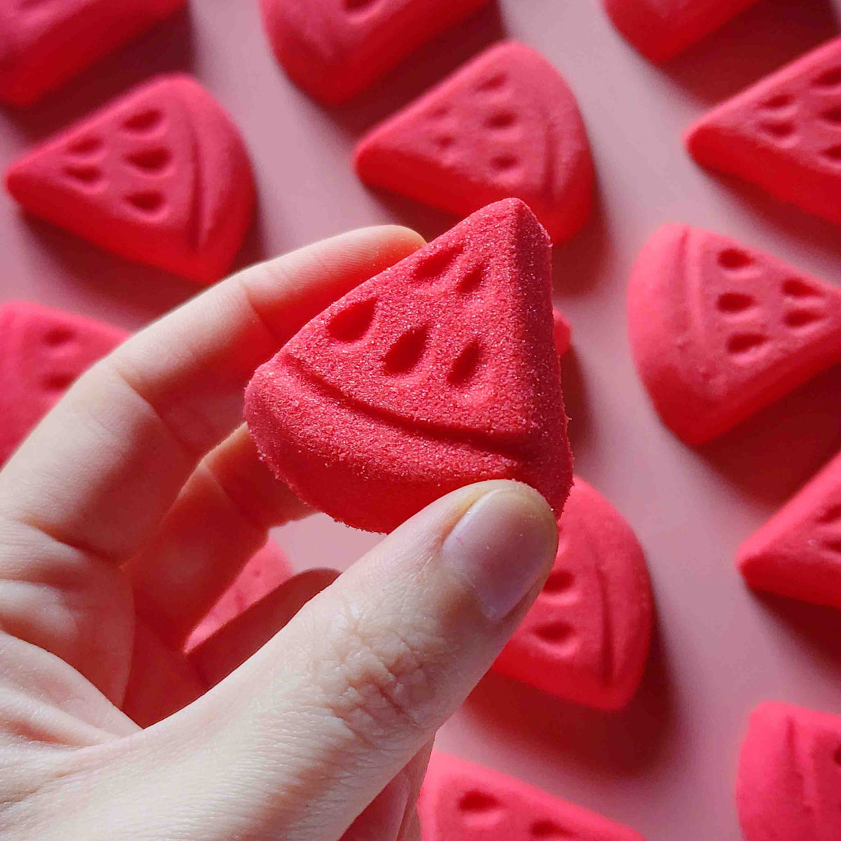 mini small miniature watermelon shape bath bomb pink red