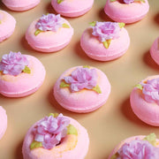 Pink rose doughnut bath bomb with flower