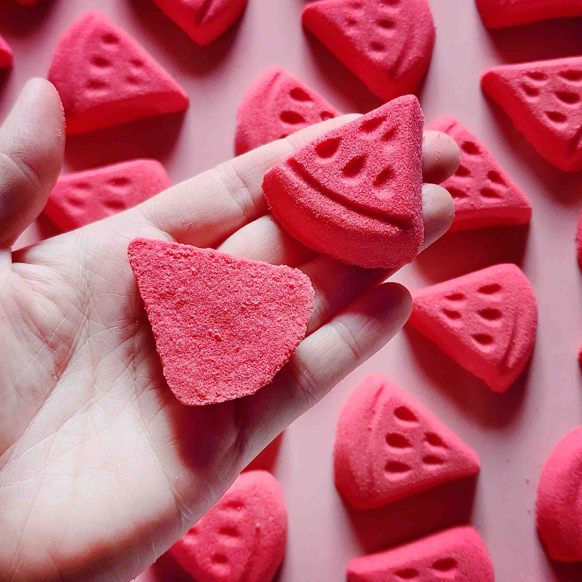 mini small miniature watermelon shape bath bomb pink red