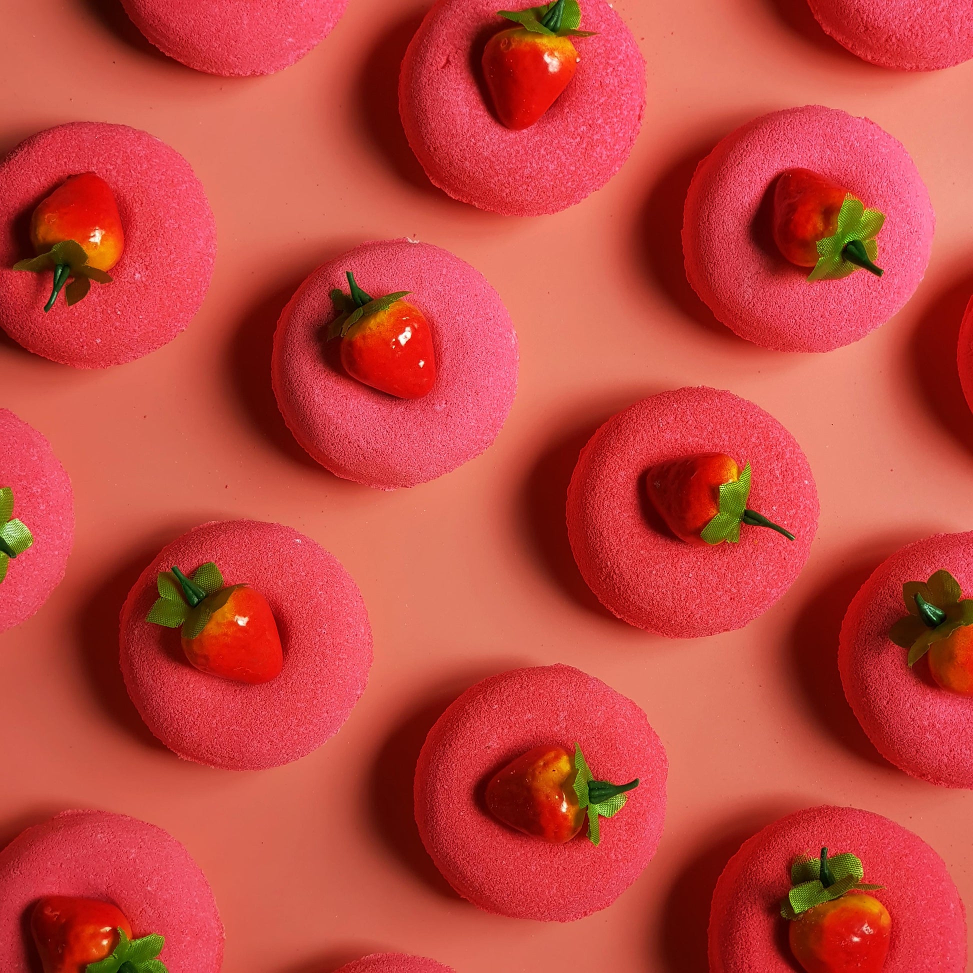 Red strawberry doughnut bath bomb