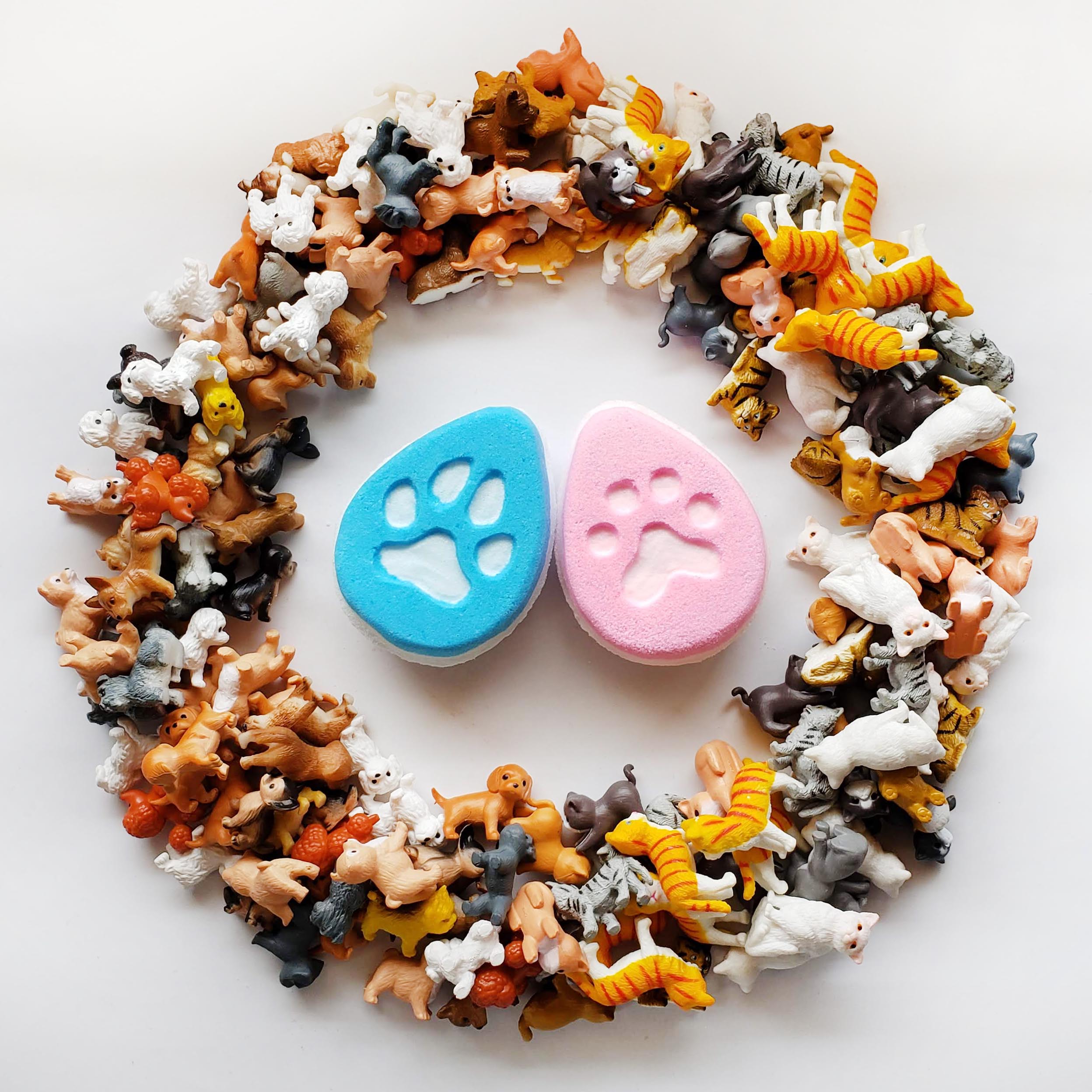 cat and dog paw print surprise toy bath bomb
