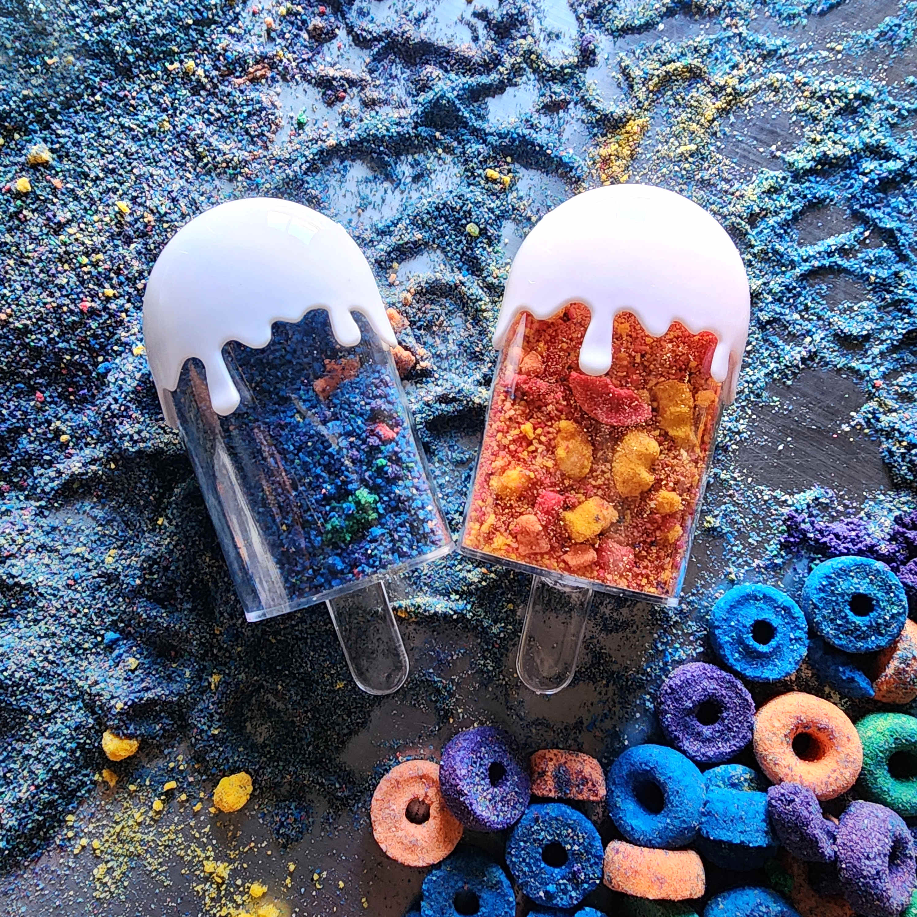 Bath crumble powdered bath bombs in ice cream shaped containers