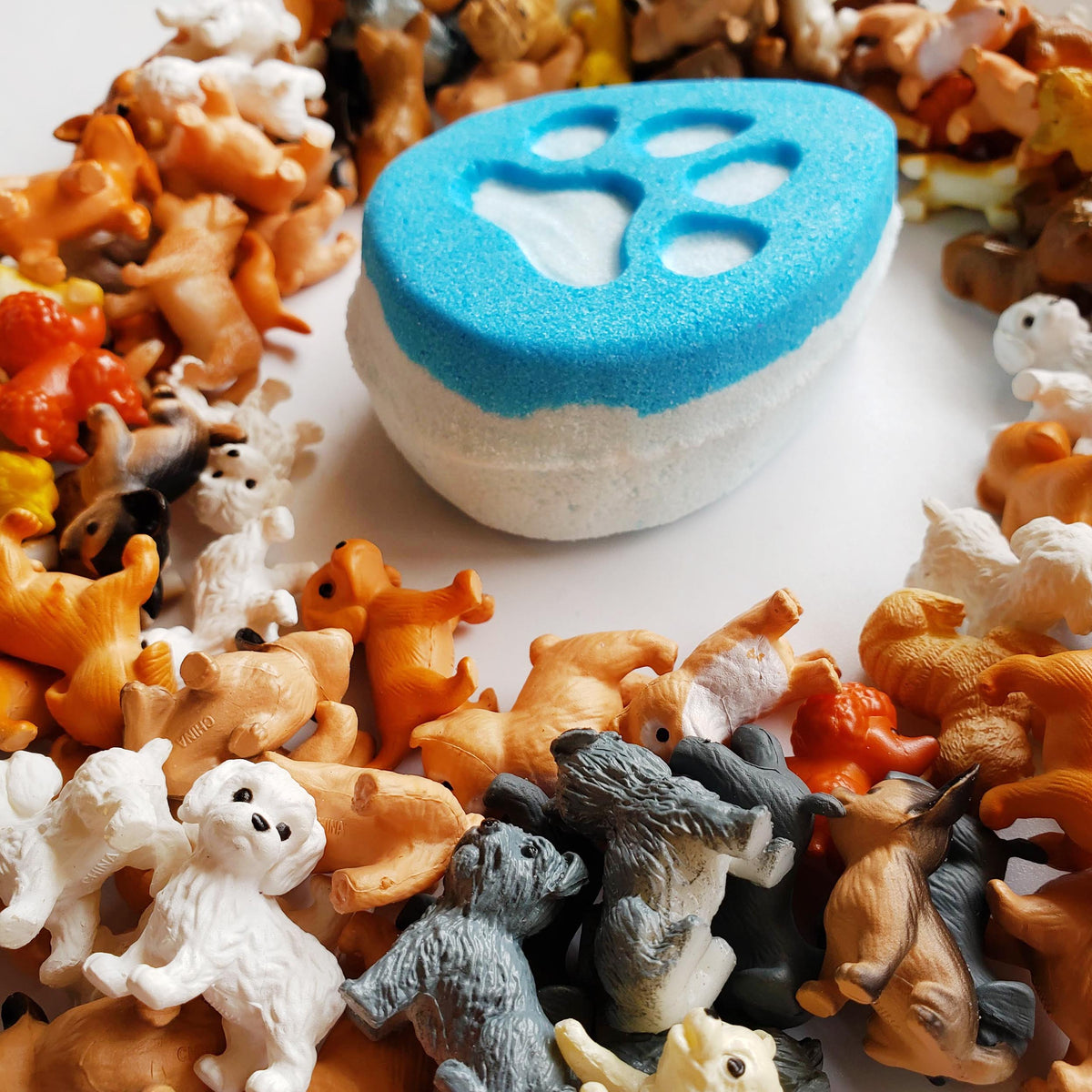 cat and dog paw print surprise toy bath bomb