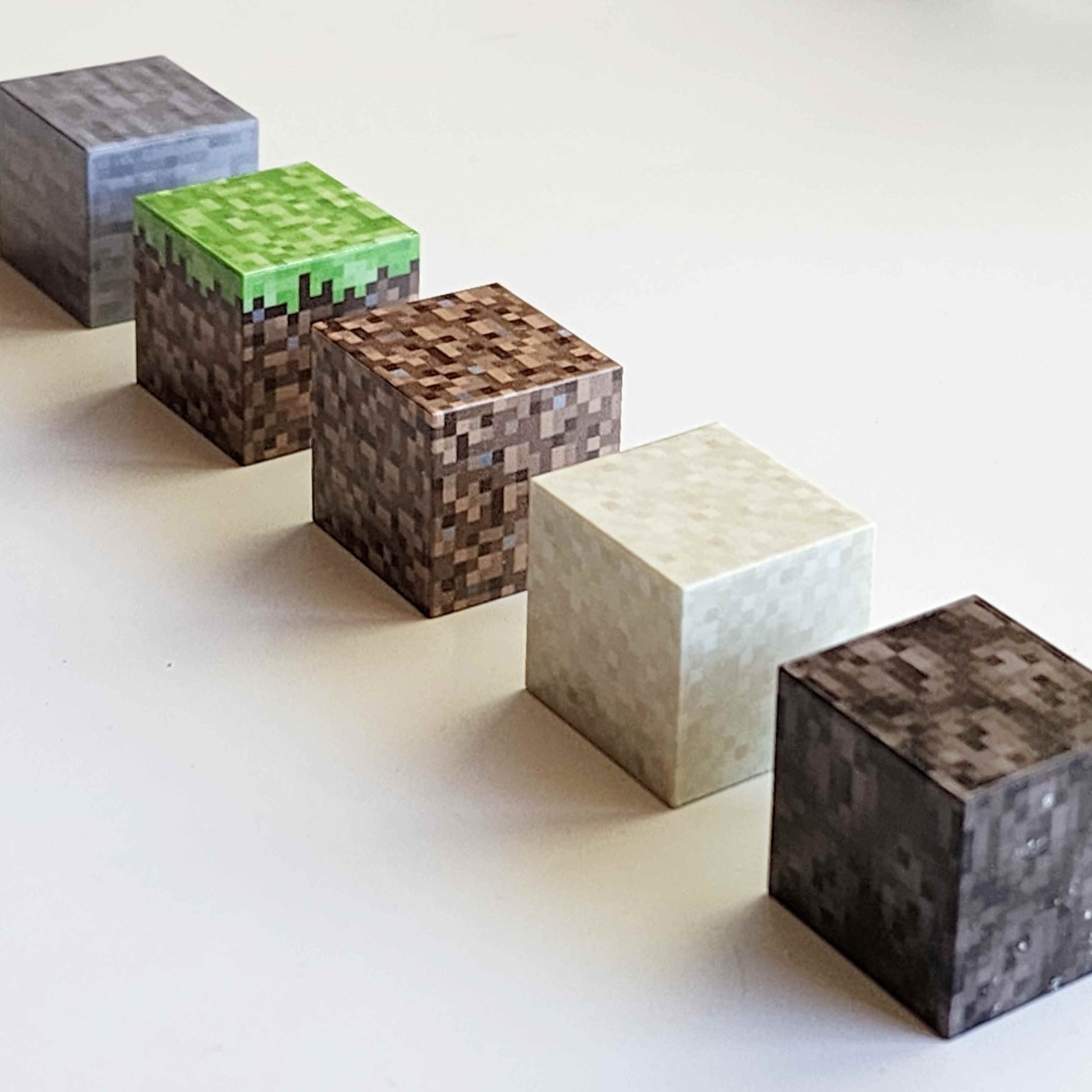 Row of minecraft magnetic building blocks